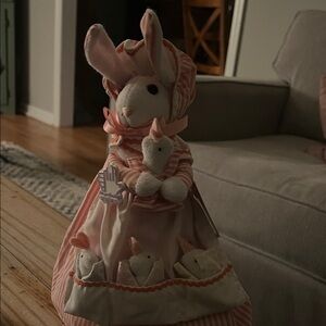 Applause Pink Striped Bunny Doll with Baby Bunny in Pockets